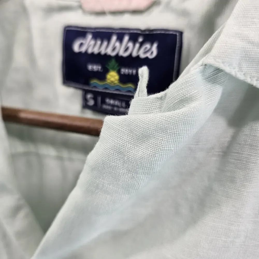 Chubbies Shirt Mens Small Blue Linen Short Sleeve Dad Fit Button Loop Collar